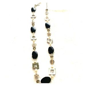 Black and pearl geometric necklace